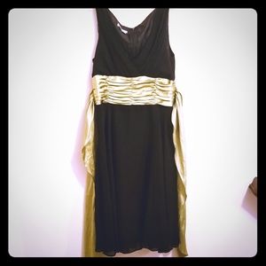 Cocktail Evening Dress black with green sash 8